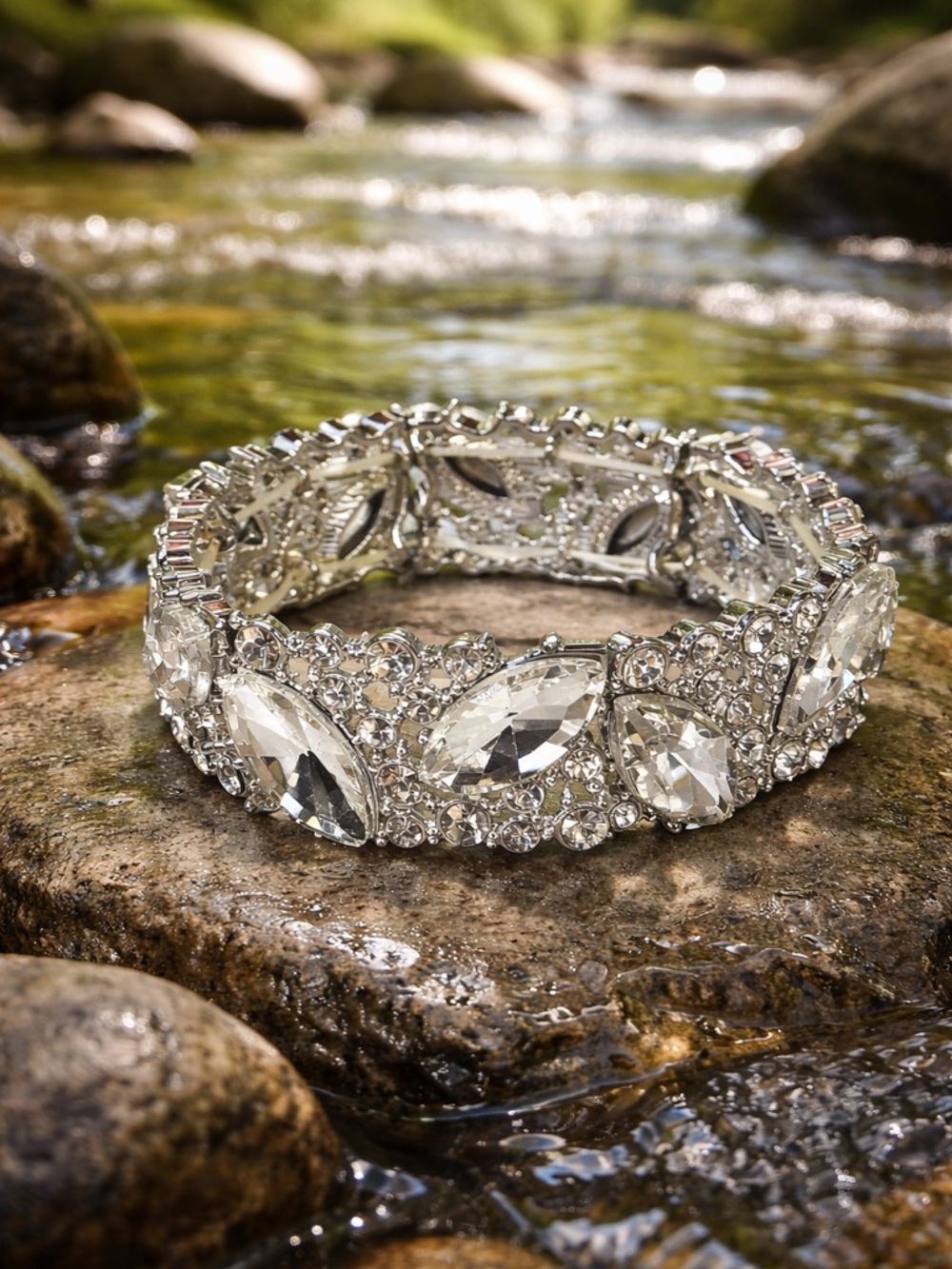 paparazzi Silver Clear Crystal Stretch Bracelet